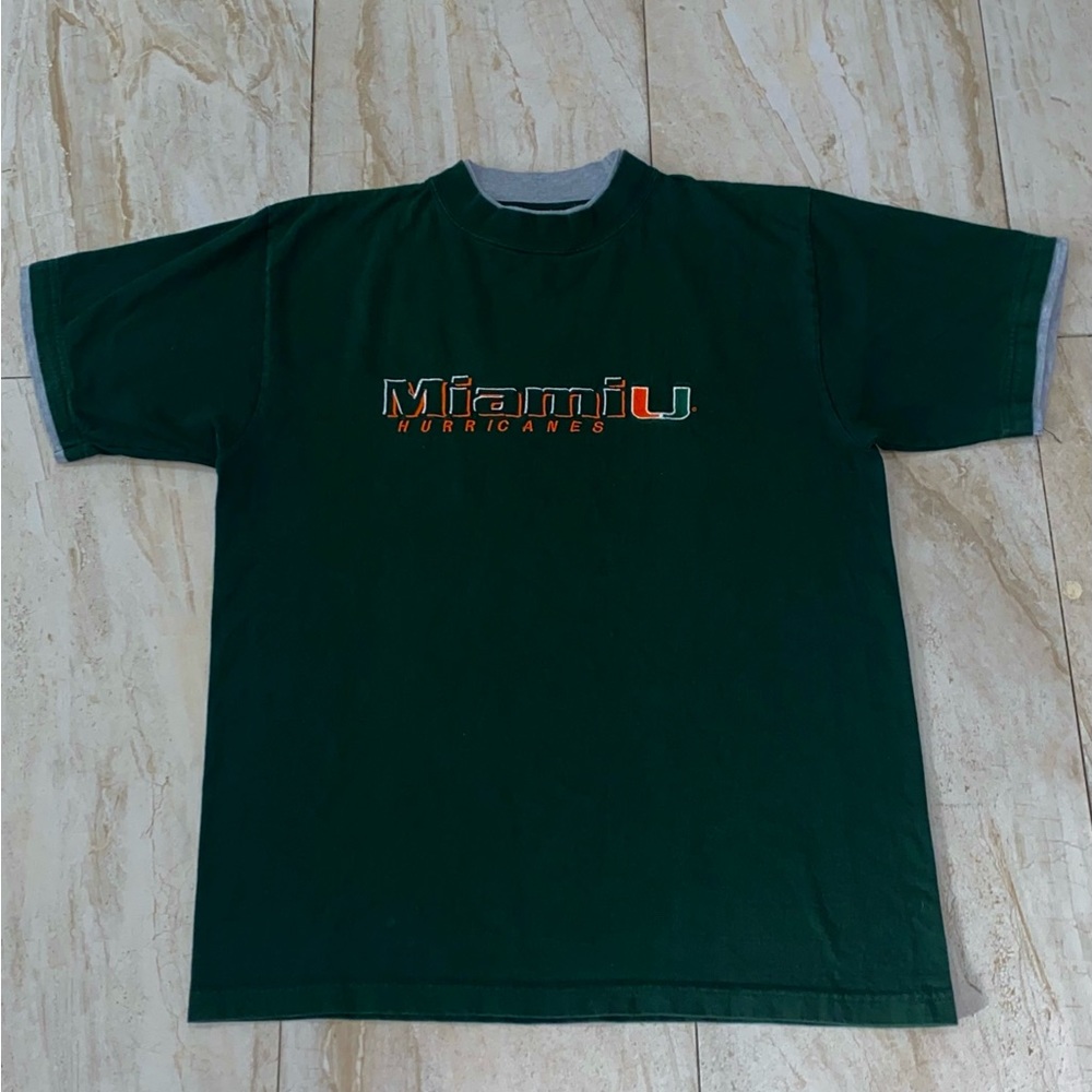 Vintage Miami Hurricanes double collar Green T-Shirt